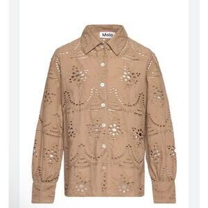 MOLO Runa Eyelet Button Down Blouse Moth Grey sz 170/176 women S